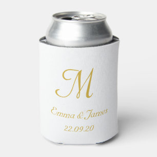 Elegant White Gold Monogram Wedding Party Favour  Can Cooler