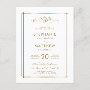 Elegant White & Gold Mountain Wedding Invitation Postcard