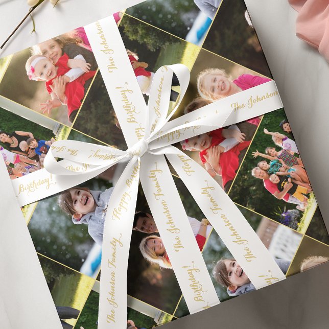 Elegant White Gold Name Happy Birthday Gift Wrap Satin Ribbon (Elegant Faux Gold Name Happy Birthday Gift Wrap Satin Ribbon)