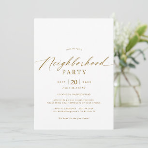 Elegant White & Gold Neighbourhood Gathering Party Invitation