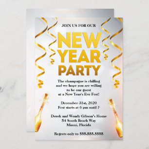 Elegant White & Gold New Years Eve Party Invitation