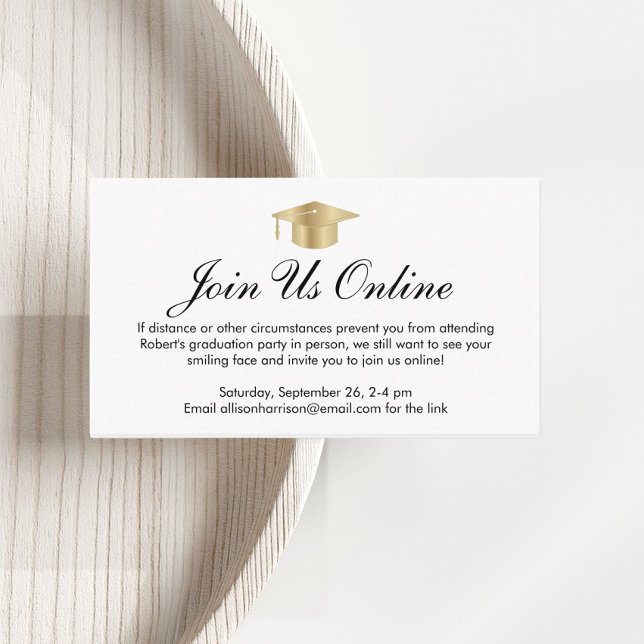 Elegant White Gold Online Graduation Party Enclosure Card (Creator Uploaded)