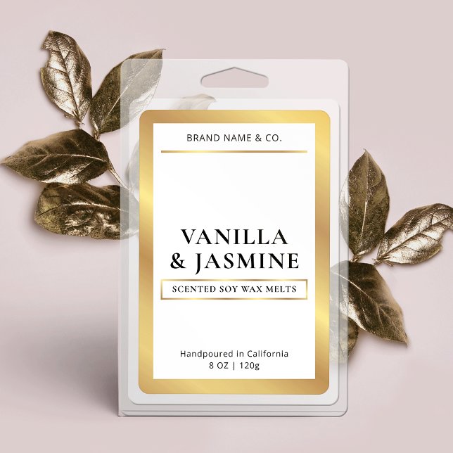 Elegant White & Gold Packaging Wax Melts Label (White and gold foil effect rectangle product labels, great for wax melts)