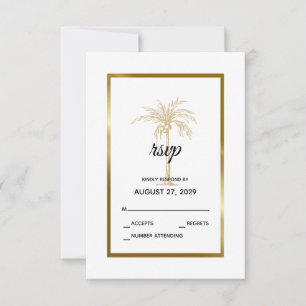 Elegant White Gold Palm Tree Modern Wedding RSVP Card