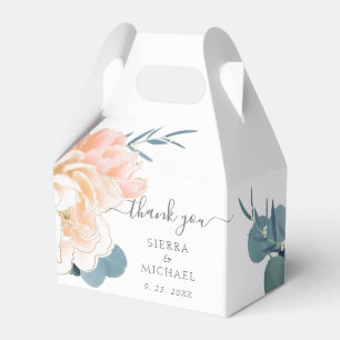 Elegant White Gold Peach Cream Floral Wedding Favour Box