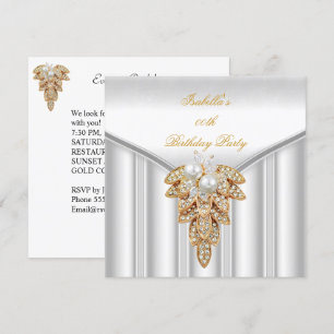 Elegant White Gold Pearl Birthday Party Invitation