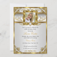 Elegant White Gold Pearl Damask Photo Birthday 4