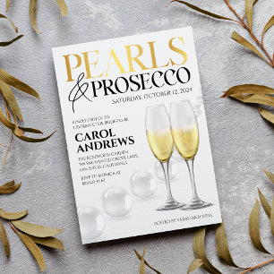 Elegant White Gold Pearls & Prosecco Bridal Shower Invitation