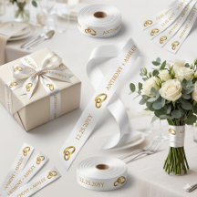 Elegant White Gold Personalised Wedding Ribbon