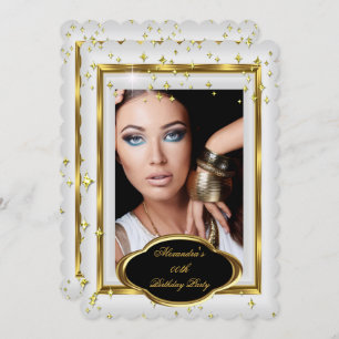 Elegant White Gold Photo Birthday Party 3 Invitation