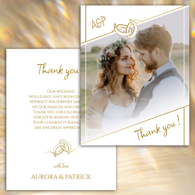 Elegant White & Gold Photo Wedding Thank You Card (Elegant White & Gold Photo Wedding Thank You Card)
