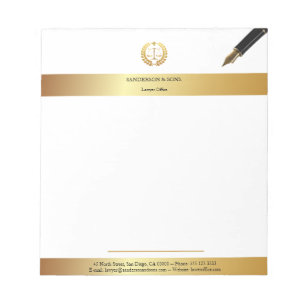 Elegant White & Gold Professional Office Lawyer Notepad