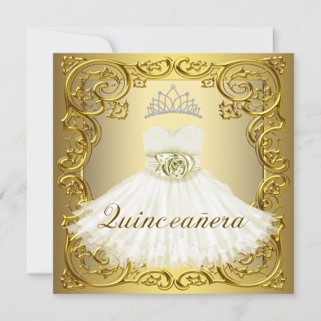 Elegant White Gold Quinceanera Invitations (Front)
