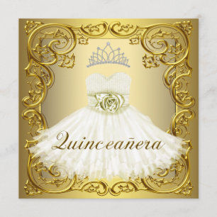 Elegant White Gold Quinceanera Invitations