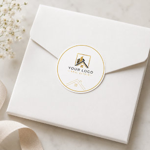 Elegant White Gold Real Estate Logo Classic Round Sticker