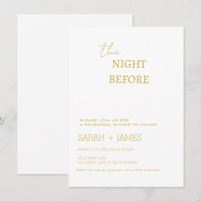 Elegant White & Gold Rehearsal Dinner Wedding   Invitation (Front/Back)