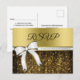 Elegant White & Gold Ribbon Glamourous Wedding RSV Postcard