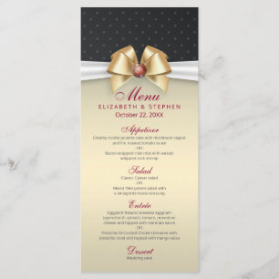Elegant White Gold Ribbon Red Diamond Wedding Menu