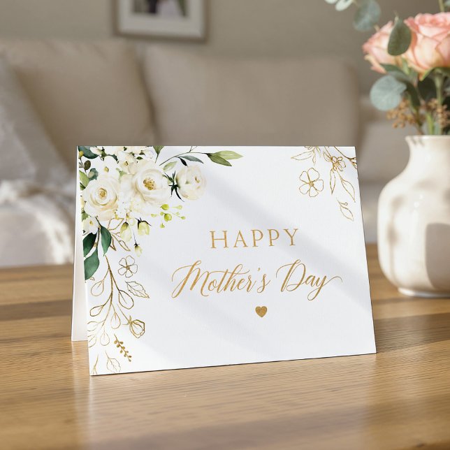 Elegant White Gold Roses Happy Mother's Day Thank You Card (Creator Uploaded)