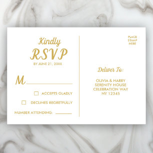 Elegant White Gold RSVP Postcard
