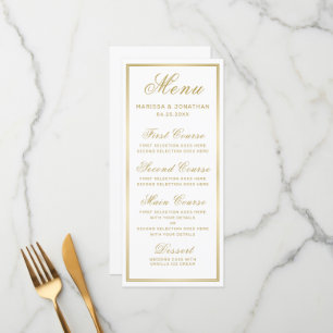 Elegant White Gold Script Chic Wedding Menu
