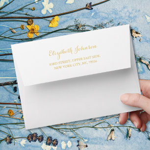 Elegant White Gold Script Name Return Address 5x7 Envelope