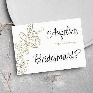 Elegant white gold simple floral Bridesmaid Invitation