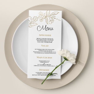 Elegant white gold simple floral Wedding Menu
