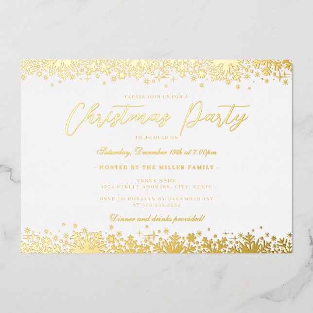 Elegant White Gold Snowflake Christmas Party (Front)