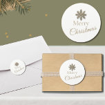 Elegant White Gold Snowflake Merry Christmas Classic Round Sticker<br><div class="desc">Add a touch of elegance to your holiday mailings and packages with this beautiful round sticker. The clean simple white background is adorned with a brushed gold snowflake at the top, symbolising the serene beauty of the season. Beneath it, "Merry Christmas" is elegantly presented in classic typography and script, capturing...</div>