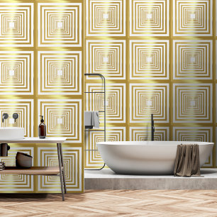 Elegant white gold square 3d effect home decor  wallpaper