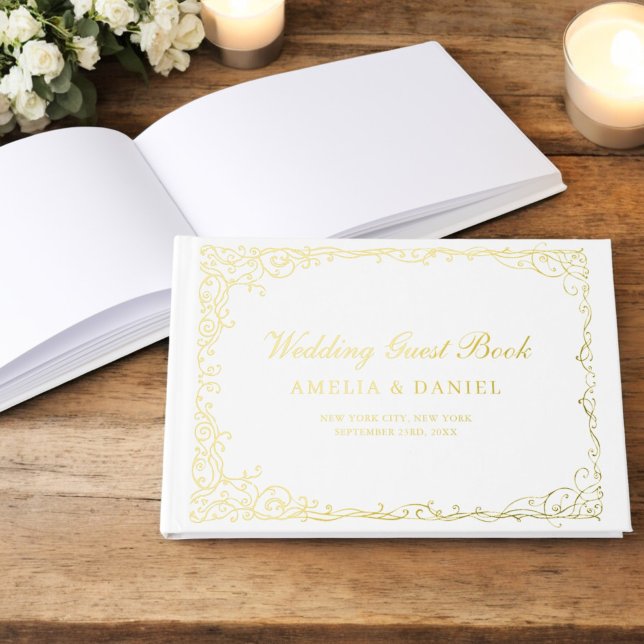 Elegant White & Gold Vintage Floral Guest Book (Creator Uploaded)