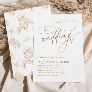 Elegant White & Gold Vintage Floral Wedding Invitation
