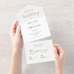 Elegant White & Gold Wedding All In One Invitation