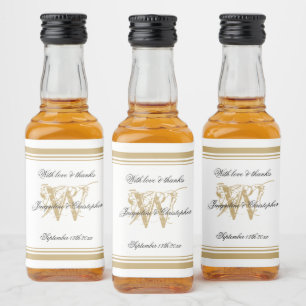 Elegant White Gold Wedding Chic Monogram Cute Mini Liquor Bottle Label