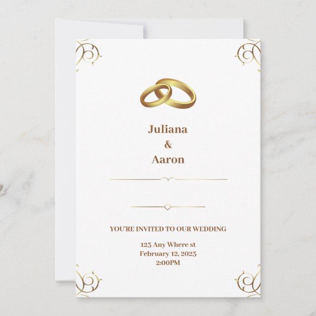 Elegant White Gold Wedding Invitation (Front)