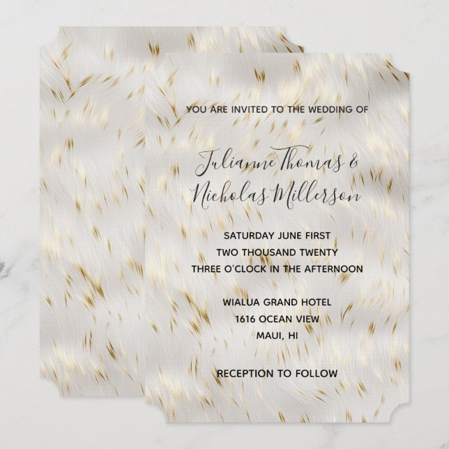 Elegant White Gold Wedding Invitation (Front/Back)