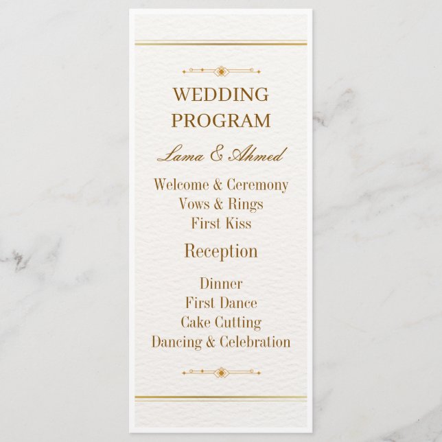 Elegant White Gold Wedding Program | Luxury Weddin Programme (Front)