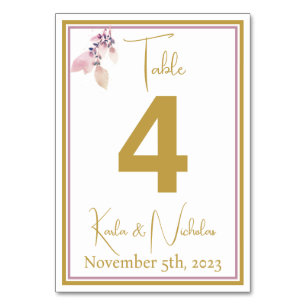 Elegant White & Gold Wedding Table Number