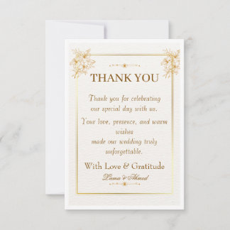 Elegant White Gold Wedding Thank You Card | Luxury