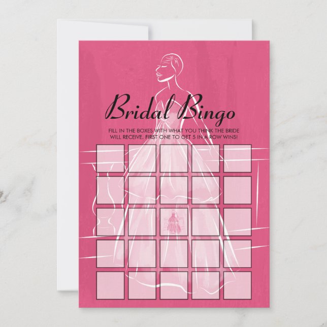Elegant White Gown Bridal Shower Bingo Game Card (Front)