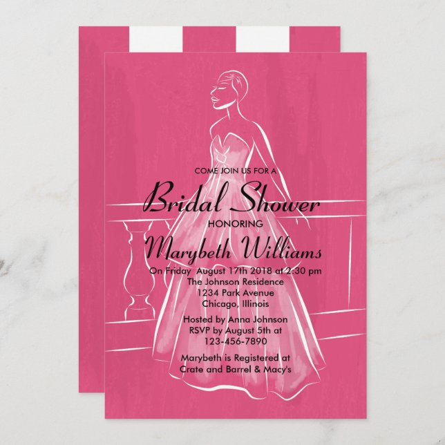 Elegant White Gown Bridal Shower Card Invitation (Front/Back)