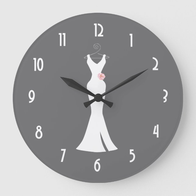 Elegant White Gown on Gray - Stylish Simple Design Large Clock (Front)