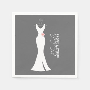 Elegant White Gown on Grey - Bridal Shower Napkin