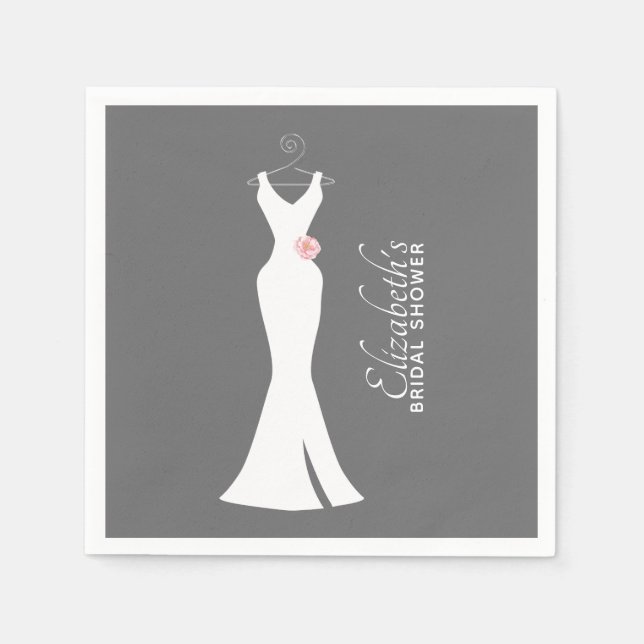 Elegant White Gown on Grey - Bridal Shower Napkin (Front)
