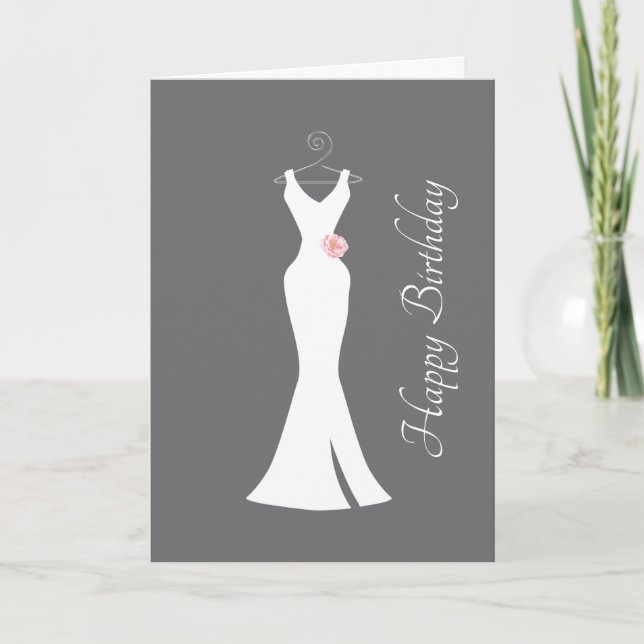 Elegant White Gown on Grey - Stylish Birthday Card (Front)