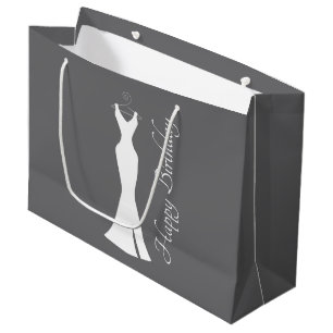 Elegant White Gown on Grey - Stylish Birthday Large Gift Bag