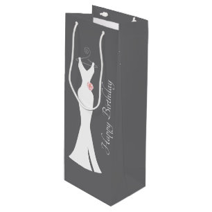 Elegant White Gown on Grey - Stylish Birthday Wine Gift Bag