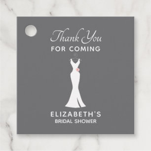 Elegant White Gown on Grey - Stylish Bridal Shower Favour Tags