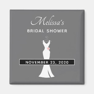 Elegant White Gown on Grey - Stylish Bridal Shower Magnet